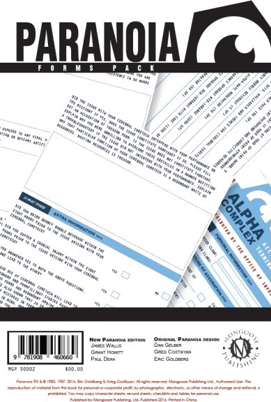 Paranoia Forms Pack
